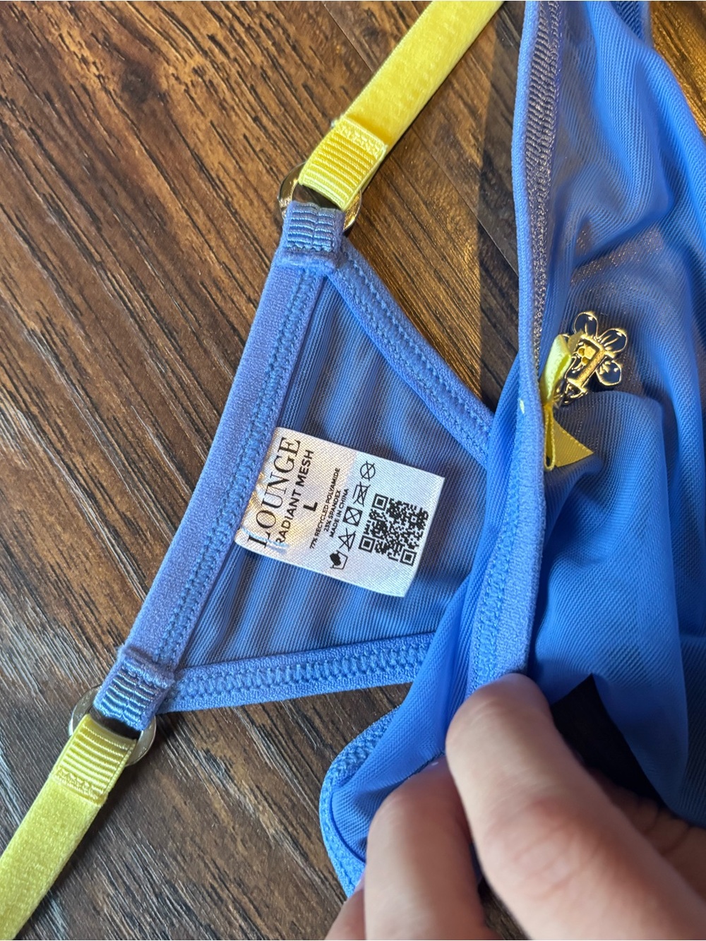 Lingerie Blue Mesh Bra with Yellow Straps - Picture 3 of 3